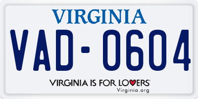 VA license plate VAD0604