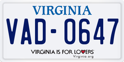 VA license plate VAD0647