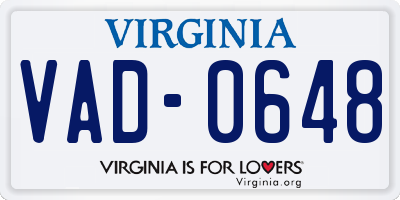 VA license plate VAD0648