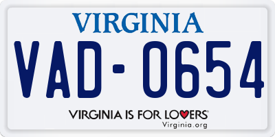 VA license plate VAD0654