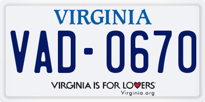 VA license plate VAD0670