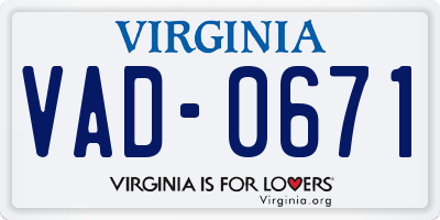 VA license plate VAD0671