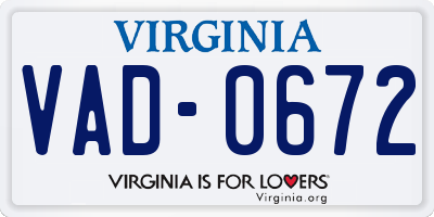 VA license plate VAD0672