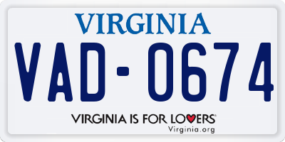 VA license plate VAD0674