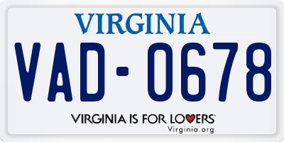 VA license plate VAD0678