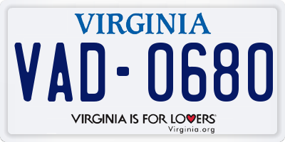 VA license plate VAD0680