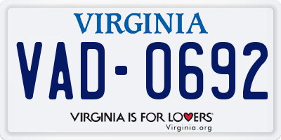 VA license plate VAD0692