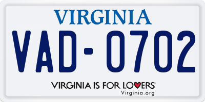 VA license plate VAD0702