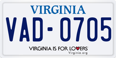 VA license plate VAD0705