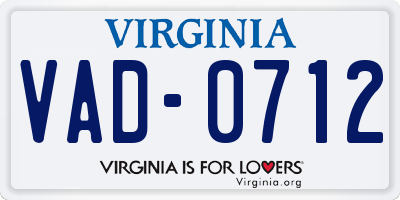 VA license plate VAD0712