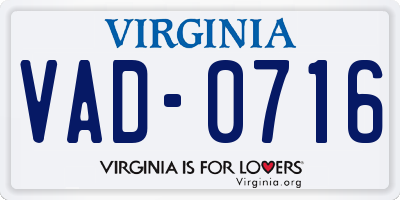 VA license plate VAD0716