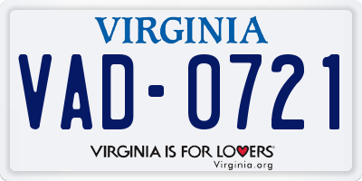 VA license plate VAD0721