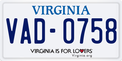 VA license plate VAD0758