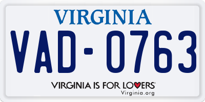 VA license plate VAD0763