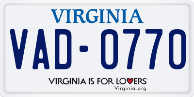 VA license plate VAD0770