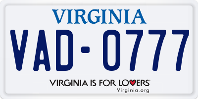 VA license plate VAD0777