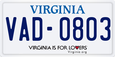 VA license plate VAD0803