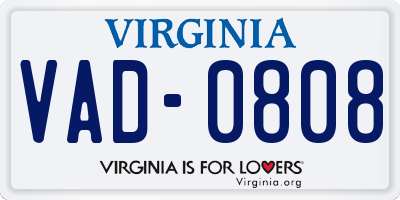 VA license plate VAD0808