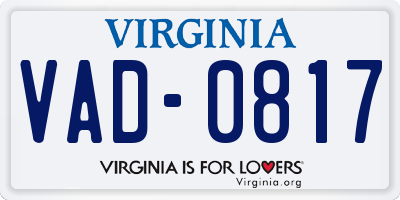 VA license plate VAD0817