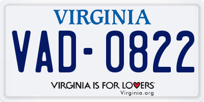 VA license plate VAD0822