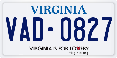 VA license plate VAD0827
