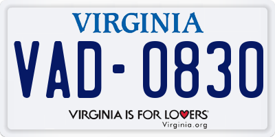 VA license plate VAD0830