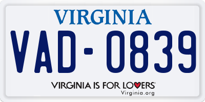 VA license plate VAD0839