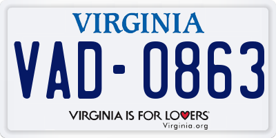 VA license plate VAD0863
