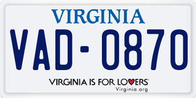 VA license plate VAD0870