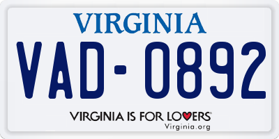 VA license plate VAD0892