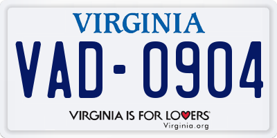 VA license plate VAD0904