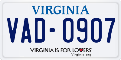 VA license plate VAD0907