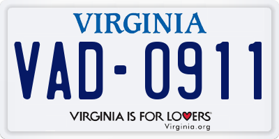 VA license plate VAD0911