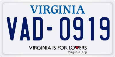 VA license plate VAD0919