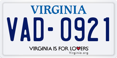 VA license plate VAD0921