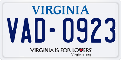 VA license plate VAD0923