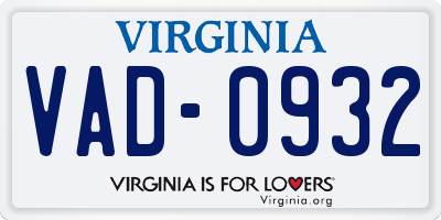 VA license plate VAD0932