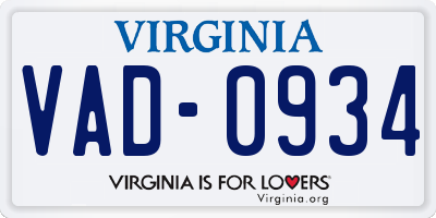 VA license plate VAD0934
