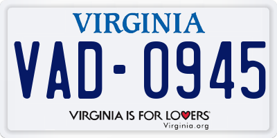 VA license plate VAD0945