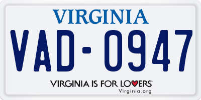 VA license plate VAD0947