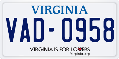 VA license plate VAD0958