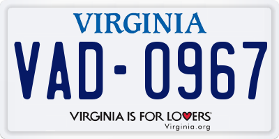 VA license plate VAD0967