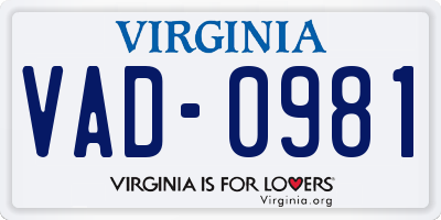 VA license plate VAD0981