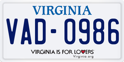 VA license plate VAD0986