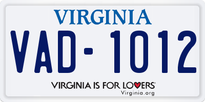 VA license plate VAD1012