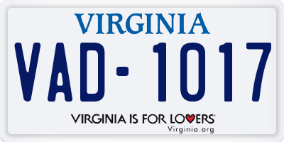 VA license plate VAD1017