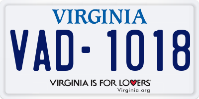 VA license plate VAD1018