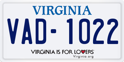 VA license plate VAD1022