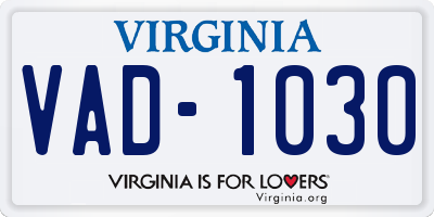 VA license plate VAD1030