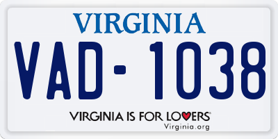VA license plate VAD1038